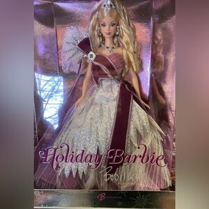Barbie 2005 Holiday Doll by Bob Mackie with Burgundy and Silver Dress